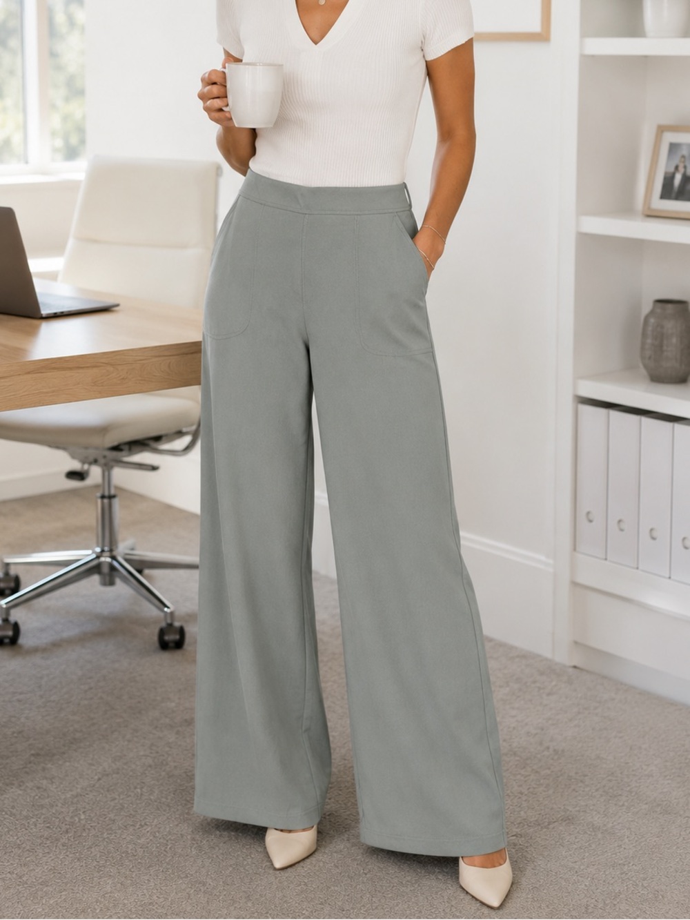 Max Studio Wide-Leg Pants in Sage Green